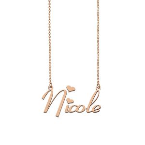 Nicole Namenshalskette, personalisierter Namensschild-Anhänger für Frauen, Mädchen, Geburtstagsgeschenk, Kinder, beste Freunde, Schmuck, 18 Karat vergoldeter Edelstahl