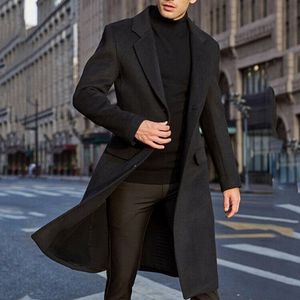 LAAMEI Erkekler Kış Yün Ceket Erkekler Uzun Trençkot Casual Sıcak Yün Ceket Streetwear Yaka Iş Palto Parka S- LJ201106