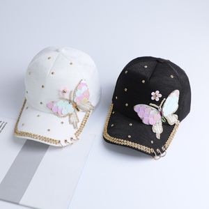 Sommer Plain Baumwolle Frauen Metall Baseball Cap Hip Hop Caps Casual Schmetterling Pailletten Baseball Caps Hüte Y200714