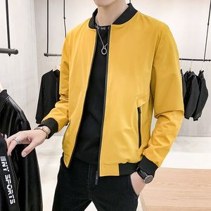 2020 Autumn Mens Jacket Coat Windbreaker Bomber Jackets Men Korean Style Patchwork Slim Fit Pure Baseball Collar Jacket Man LJ201013