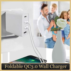 High Power Type-C USB Quick Charger QC 3.0 PD 18W 4 Ports EU US UK AU Foldable Plug Fast Charging Adapter Travel Wall Charger