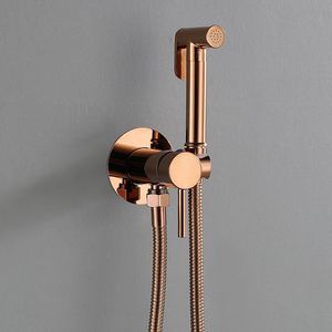 Bathroom Concealed Hot and Cold Bidet Spray Set Rose Gold, Chrome, Matte Black Wall Mounted HandHeld Bidet Sprayer Toilet Faucet