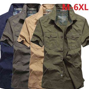 M-6XL Big Plus Size Men's Summer Short Sleeve Cargo Shirts military Shirts Breathable Cool 100% Cotton camisa social masculina G0105