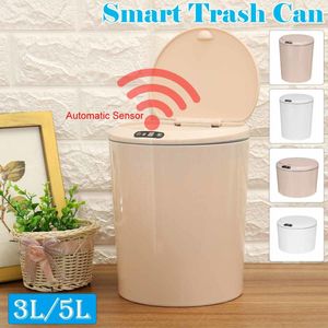3/5L Smart Trash Can Car Garbage Automatic Sensor Lid Electric With cover Wastebasket Home kitchen living room Organizer Storage LJ201128