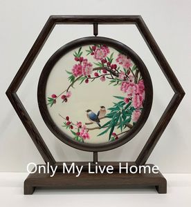 Traditional Chinese Decor Home Accessories Table Decorations Office Desk Ornaments Silk Hand Embroidery Works Weng Wood Frame Wedding Gift
