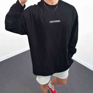 Muscle fitness autumn winter new trend men leisure sports loose bottom unlined upper garment round collar breathable long sleeve G1222