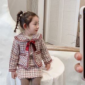 2PCSファッションガールクラシック服セット秋の格子縞の子供ユニフォームキッド因果装備プリンセスパーティープレッピースタイル3-8 YS 201203