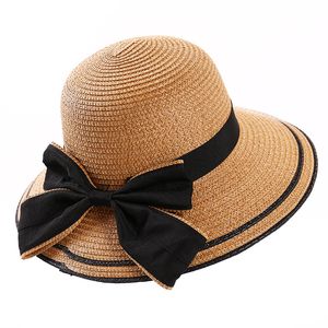 Chapéu de chapéu de sol de verão chapéus largos para mulheres Praia dobrável Praia Big Black Bow Caps feminino