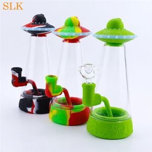 Smoke Shop 8.9'' UFO Glass Bubbler Water Pipes Shisha Hookah For Smoking Tobacco Glass Bongs Dabs Rig Silicone Smoking Pipes