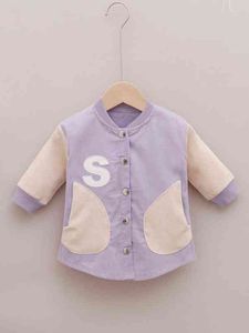 Baby Letter Embroidery Two Tone Corduroy Coat SHE