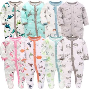 Fall Unisex Baby Romper Långärmad Vinter Toddler Kläder 1/2 / 3PCs Born Boy Girl Onesie 100% Bomull Spädbarn Tecknad Pajamas 211229