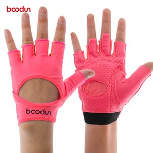 Boodun esportes feminino ginásio peso levantando luvas mulheres corporal construção couro fitness yoga luvas miten meninas píycra respirável q0109