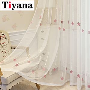 Wholesale boys party decor resale online - Summer Pink Embroidered Star Sheer Curtains For Kid Boys Room Window Drapes For Party Decor Kitchen Home Bedroom P309X Y200421