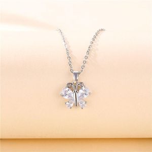 Pendant Necklaces Stainless Steel Butterfly Necklace For Women Flash Zircon Insect Trendy Style Dainty Jewelry Christmas Gift
