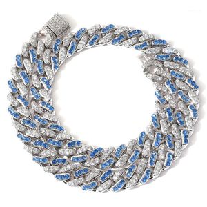 Catene hip hop blu bianco cubico zirconia lastricata lastricata ghiacciata fuori combattimento cubani collane lusso bling cz catena di collegamento per uomo donne gioielli regalo1