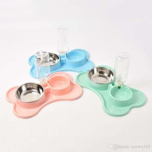 Alimentador automático de animal de estimação Beber Beber Cão Cachorro Duplo Tigela Alimentos Água Beber Gato Alimentando Pet Dog Grande Capacidade Dispenser Bowls WVT1537 T03