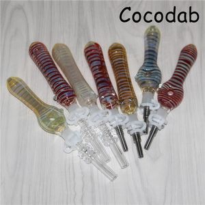 Glass Nectar Dab Straw Pipes med 10mm Titanium Nail Tips Quartz Tip Hookahs Oil Rigs Glass Rökande vattenrör DHL