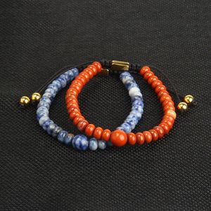 Män och kvinna charm armband grossist 10st/parti naturliga färger Flatbead macrame armband med rostfritt stålpärlor armband för gåva