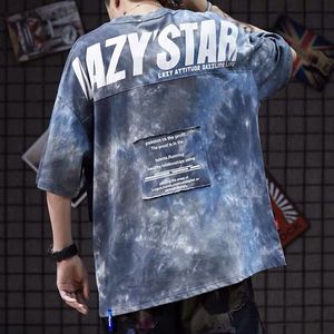 힙합 Tshirt Streetwear 남성 캐주얼 하프 슬리브 셔츠 여름 대형 편지 T 셔츠 패션 일본 펑크 패치 워크 Tshirt 남성 C1021