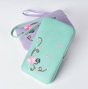 Hot Sale Long Floral Pengar Plånbok Läder Fällbar Mynt Kort Hållare Telefon Väska för Kvinnor Ladies Purse Plånböcker