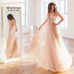Oucui Lange Abend Tüll Sexy Robe De Soiree Prom Party Frühling Sommer Formale Vestidos Ballkleid OL103253
