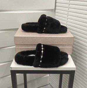 JC Jimmynessity Choo Luxury Highquality Loafers slippers Women shearling casual shoe Winter Warm Wool Flats Slippers womens Leather Half Slipper Pattern Slides 35