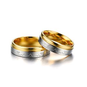 Кольцо ЭКГ Love Heartbeat из нержавеющей стали, золотые кольца контрастного цвета, пара для женщин и мужчин, модные ювелирные изделия, подарок, будет и песчаный