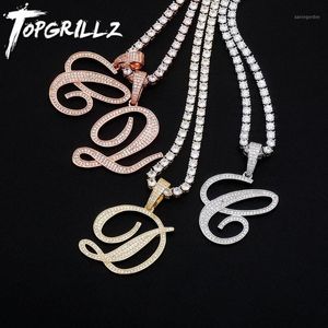 Pingente colares topgrillz 2021 A-Z tamanho maior letras cursivas nome gelado fora cúbico zircônia hip hop moda charme jóias para presente1