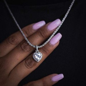 2021 valentines day gift jewelry 5a cubic zirconia 3mm cz tennis chain halo heart pendant ice necklace for girlfriend