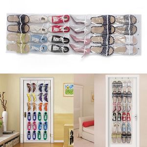 The Door Shoe Organizer, Clear Hanging Rack, Fabric Closet Organizer Storage Bag, 24 Large Mesh Pockets Bags