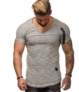 Fashion-V-Neck Zipper Mens Causal T-shirt Summer Tinta unita 3 colori Opzione Uomo Designer Loose Tops Sport Tees