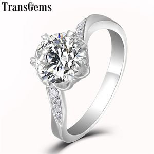 Transgems Trendy Center Anello di fidanzamento in oro bianco 14K 585 con Moissanite da 2 ct 8 mm F per le donne Regalo di anniversario di matrimonio Y200620