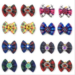 Wholesale teddy bear hair for sale - Group buy 20pic set Pet hair ornament bow head plaid pattern rubber band head flower teddy bear cat ornament head flower color random send