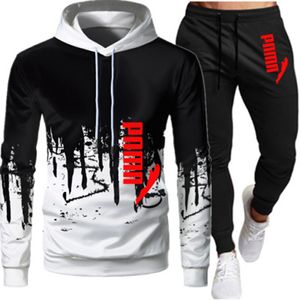 2021 new men's European and American printed hooded long-sleeved casual sweater suit