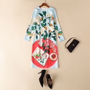 Milan Runway dresses 2022 Spring Summer O Neck Long Sleeve Print Women's Designer Dress Brand Same Style Clothing 0301-5