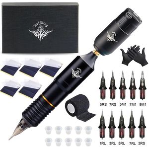 Набор татуировки набор Professional Wireless Tattoo Machine Kit Rotary Pen с помощью картриджа иглы перманентные машины для макияжа 220125