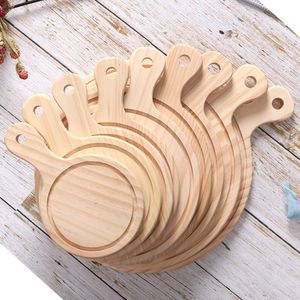 Wooden Round Pizza Board with Hand 6inch-14inch Pizza Baking Cutting Tray Cafe Baking Store Dessert Accessory