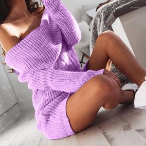 Wholesale sweater tunic dresses for sale - Group buy Casual Dresses Loose Off Shoulder Sweater Knitted Dress Women Long Sleeve Autumn Winter Tunic Solid Dresses1