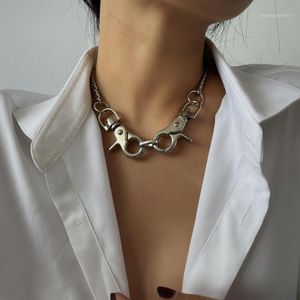 Chokers överdrivna dubbelnyckelkedja hänge choker halsband krage smycken för kvinnor gotisk silver färg chunky charm halsband1