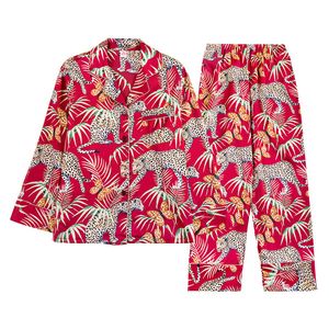 2019夏の女性のパジャマのズボンシルクピジャマサテンパジャマフラワープリントナイトウェア2ピースセット長袖スプリーウェアY200708