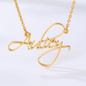 314L Stainless Steel Old English Crown Arabic Cursive Handwriting Nameplate Personalized Custom Name Necklace Birthday Gifts