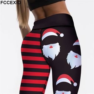 FCCEXIO Happy Boże Narodzenie High Waist Elastyczność Wydrukowana Cartoon Santa Cute Legging Joy Sexy Siłownia Spodnie Xmas 211221