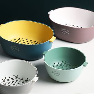 O&U Style High Quality Fruit Vegetables Washing Basket With Handle Double-layer Colander Kitchen Strainer T200323