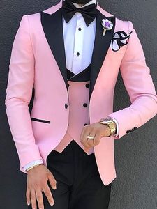 Men's Slim Fit Suit 3 Piece Jacket Vest Pants Romantic Young Men Pink Wedding Suits For Grooms Blazer Sets Formal Tuxedo Custom