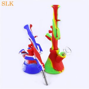 Großhandel AK47 Form Silikon Bongs Wasserpfeifen mit Glasschale und 14 mm Titan Nagel Bohrinsel Silikon Pfeifen zum Rauchen von Tabak