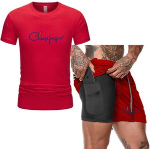 Мужчины устанавливают мода лето с коротким рукавом футболки шорты мужской повседневный трексуит две части футболки Tee шорты сплошные бренды