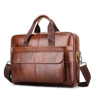Briefcases Genuine Leather Briefcase Men Vintage Real Crazy Horse Messenger Shoulder Business Laptop Bag Case Office Handbag1