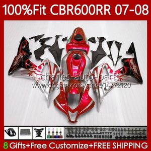 OEM-Karosserien für HONDA CBR 600 RR CC F5 600CC 2007 2008 Rot Silber Karosserie 70No.132 CBR600 RR CBR 600RR 600F5 CBR600RR 07 08 CBR600F5 2007-2008 Spritzguss-Verkleidungen