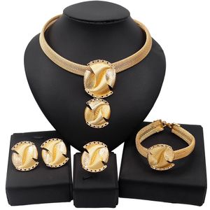 Yulaili Latest Gold Color Crystal Necklace Earrings Bracelet Ring Fashion Nigerian Wedding African Costume Jewelry Sets Wholesale