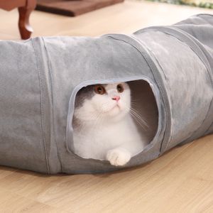 2020 novo colapsible gato túnel gato brinquedos jogar túnel durável suede hideaway s forma túnel de crinkle com bola animal de estimação kittern lj201125